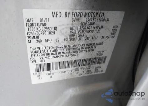 2011 Lincoln Mkx from USA, damaged, VIN 2LMDJ8JK7BBJ15676